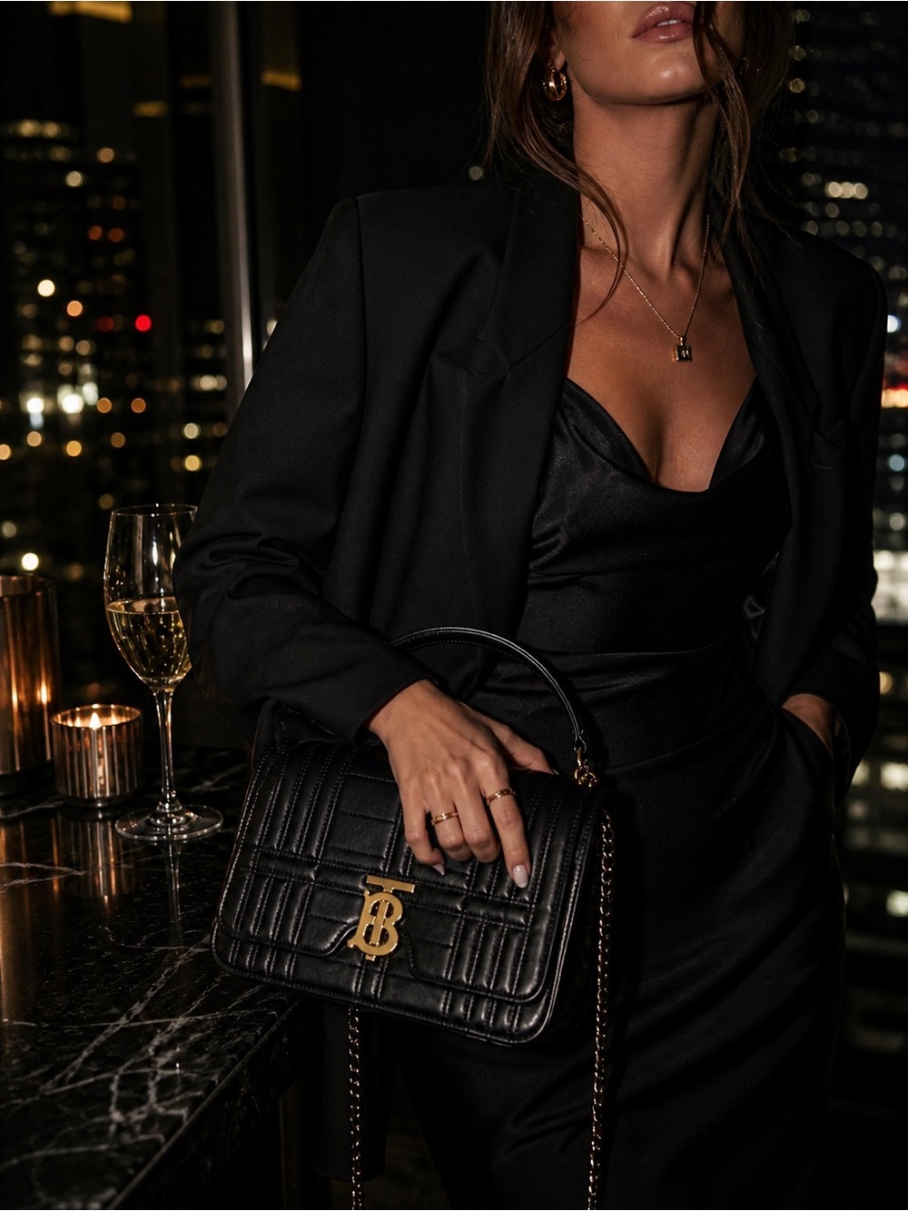 Burberry TB Quilted Black Leather Crossbody Bag | Gold Hardware | Brand New